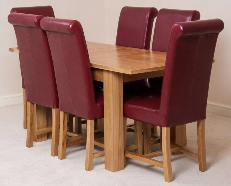 Image of Thats Furniture Hampton 120-160cm Oak Extending Dining Table + 6 Washington Leather Chairs in Red Red Unisex