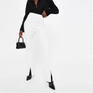 Image of Missguided Rib High Waisted Flared Trousers - Cream