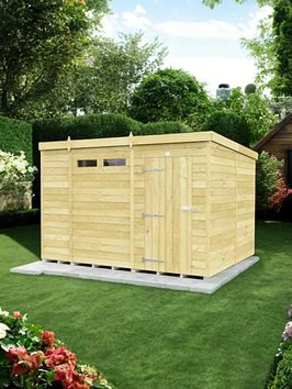 Image of Flat Pack Sheds DIY Sheds 10 x 8 Security Pent Shed, Brown 10X8PFFSEC