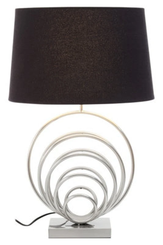 Image of Orsina Brushed Chrome Sphere Table Lamp, Sculptural Circular Metal Base With Black Linen Shade, Table Light