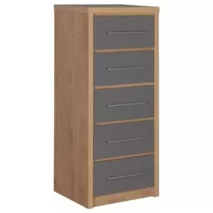 Image of Seville Narrow Grey 5 Chest Of Drawer Grey