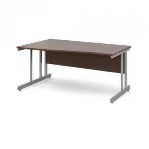 image of Momento left hand wave desk 1600mm - silver cantilever frame and