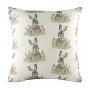 image of Hedgerow Hare Repeat Cushion White / 43 x 43cm / Polyester Filled