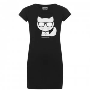 image of KARL LAGERFELD Junior Girls Cat T Shirt Dress - Black 09B