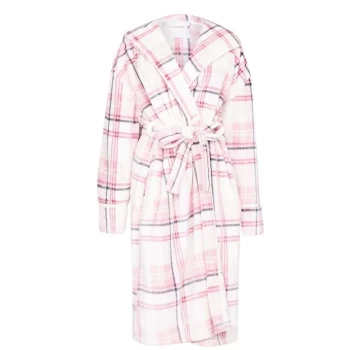 image of Linea Soft Check Robe - Blush Check