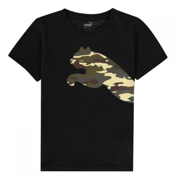 image of Puma Big Cat QT T Shirt Junior Boys - Black/ camo