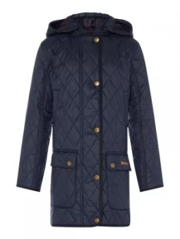 image of Barbour Girls Combe Mid Length Quilted Coat Blue