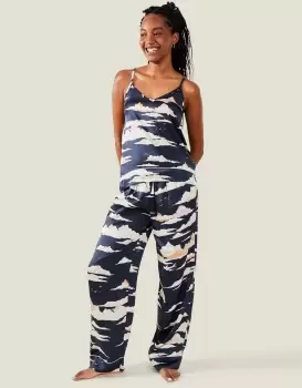 Image of Accessorize Womens Vacation Print Satin Pyjama Set Blue, Size: XS
