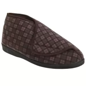 image of Comfylux Mens James Check Boot Slippers (12 UK) (Brown)