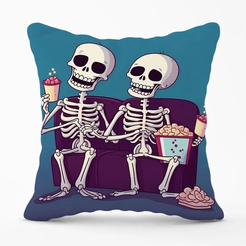 Image of Warren Reed - Designer Skeletons At The Cinema Cushions Size: 45cm x 45cm Multicolor Unisex 45cm x 45 cm