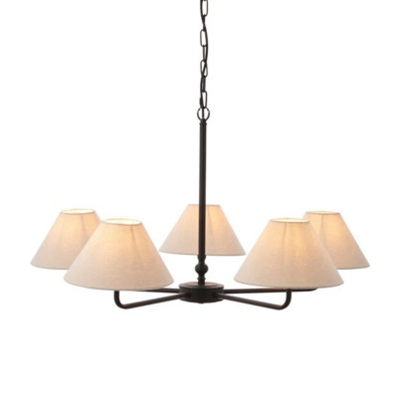 Image of Luminosa Lighting Luminosa Lille Multi Arm Pendant Ceiling Light Matt Black & Natural Faux Linen 5X B22