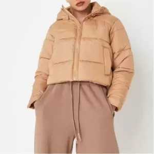 image of Missguided Petite Zip Hooded Cropped Puffer Jacket - Neutral