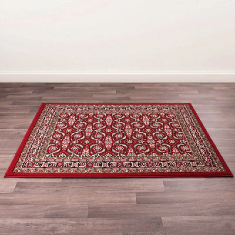 Image of Red Traditional Floral Bordered Rug Easy To Clean Dining Room-120Cm X 160Cm