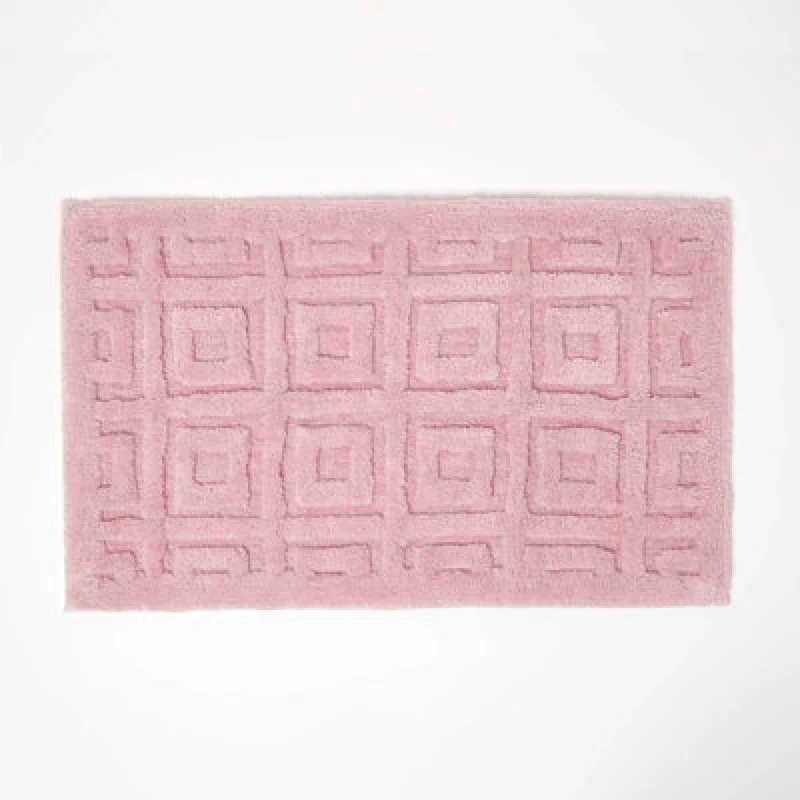 Image of Homescapes 100% Cotton Tufted Tile Bath Mat Pink