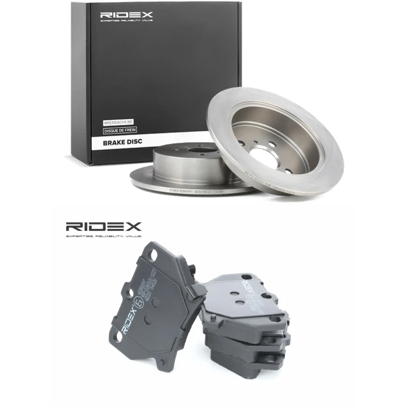 Image of RIDEX 3405B3404 Brake disc and pads set Rear Axle, Brake Disc Type: Solid Brake Set,disc brakes (3405)