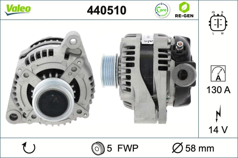Image of VALEO 440510 Generator VALEO RE-GEN REMANUFACTURED Alternator Charging Current: 130A, Voltage: 14V Alternator (4)