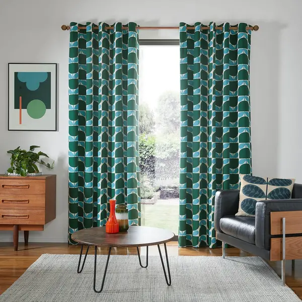 Image of Orla Kiely Block Stem Eyelet Curtains, 168 x 229cm, Jade