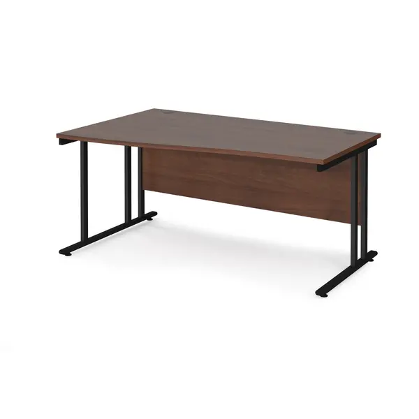 image of Maestro 25 Wave Desk Black Frame and Walnut Table Top - Left Hand - 1600mm