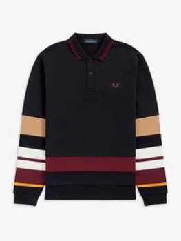 image of Fred Perry Striped Sleeve Polo Shirt, Black Size M Men