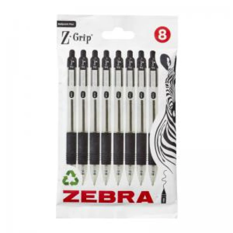 Image of Zebra Z-Grip Retractable Ballpoint Pen 1mm Tip Black Pack 8 - 02771 EXR46199ZB