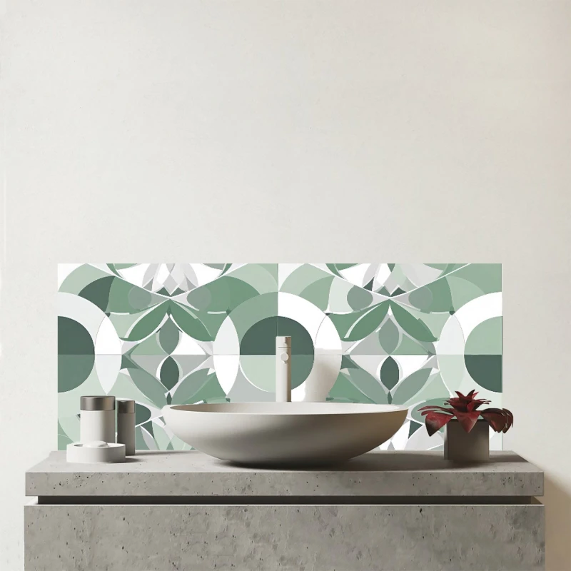 Image of Warren Reed - Designer Geometric Pastel Green Glass Bathroom Splashback Green Unisex