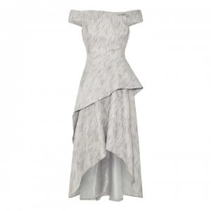 image of Adrianna Papell Textured Jacquard Draped Gown - SILVER