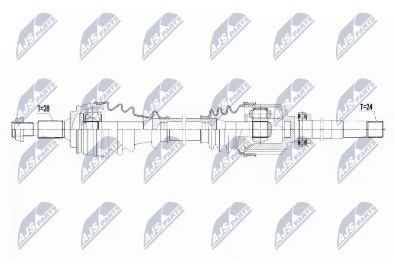Image of NTY NPW-PE-019 Drive shaft Front Axle Right, with bearing(s) Drive Shaft (13)