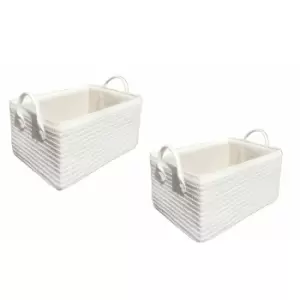 Image of Neon Bright Colours Toys Baby Nursery Organiser Cupboard Storage Basket + Handle Hamper basket [White,Set of 2 Large] - White