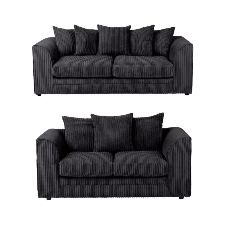 Image of LUXURY LIFE Dylan Jumbo Cord Fabric Sofa Set Black