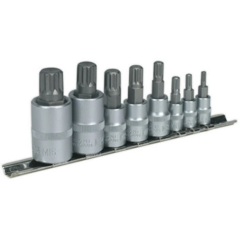 Image of Loops 8pc Spline Socket Bit Set - 1/4" 3/8" 1/2" Square Drive - M4 to M16 - S2 Steel Metallics