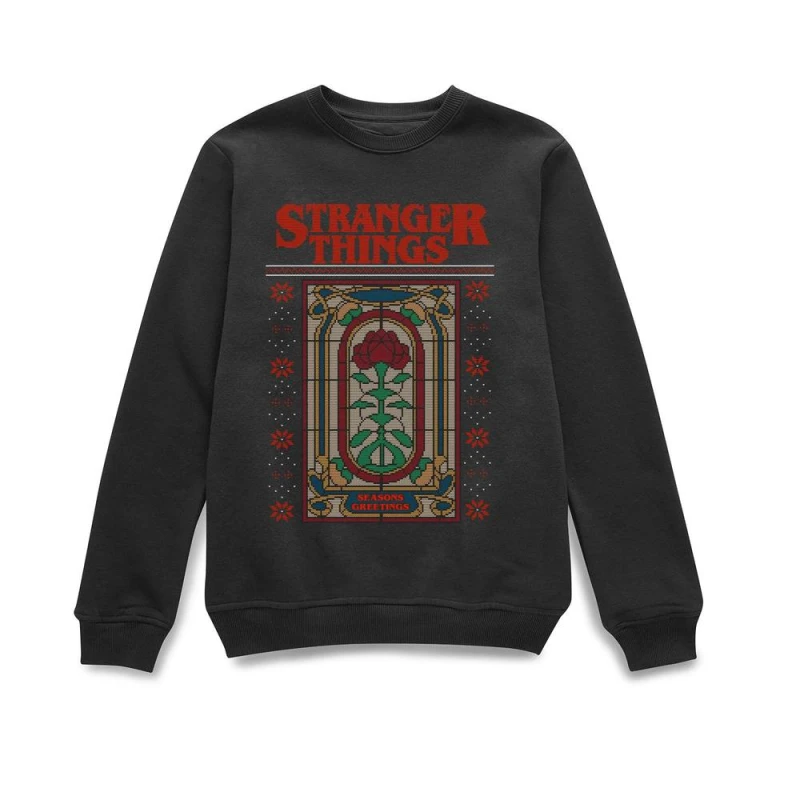 Image of Stranger Things Creel House Window Christmas Jumper - Black - S