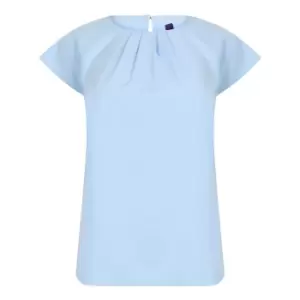 Henbury Womens/Ladies Pleat Front Short Sleeve Top (XS) (Light Blue)