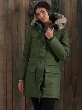 image of Superdry Rookie Down Parka Coat, Green, Size 6, Women