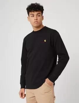 Image of Carhartt-WIP American Script Long Sleeve T-Shirt - Black