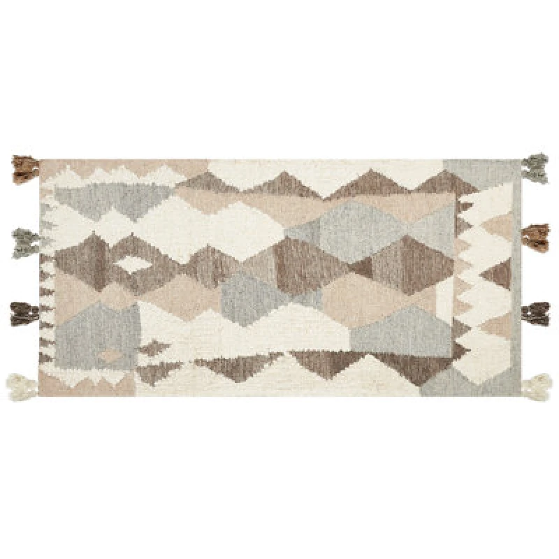 Image of Beliani Rug Aralez Beige 80 X 150 Cm Wool Kilim