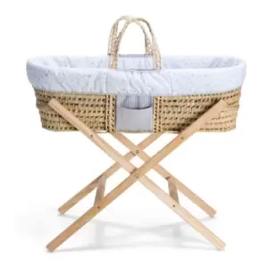 Image of Clair de Lune Signature Stars Reversible Moses Basket & Folding Stand - White/Grey