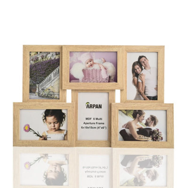 Image of Arpan Collage Multiple Picture Frames For 6 Photos In 4 X 6" Wooden, Mdf Wall Mounting Frame (Natural)