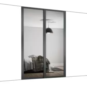 Image of Spacepro Shaker Mirrored Graphite 2 Door Sliding Wardrobe Door Kit (H)2260mm (W)1753mm