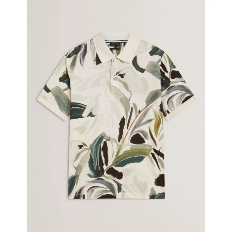 Image of Ted Baker Mens Print Short-Sleeve Polo Shirt Ecru male M (3)