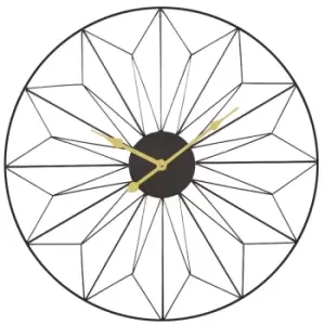 Image of Celestial Black and Gold Metal Geo Design Round Wall Clock