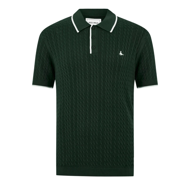 Image of Jack Wills Braid Knit Polo - Green Green S