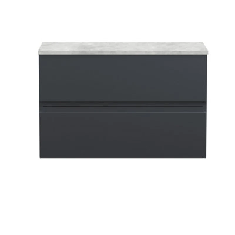 Image of Nuie Hudson Reed Urban Wall Hung Countertop Basin Unit, 2 Soft Close Drawers Vanity Unit And Bellato Grey Worktop In Soft Black, 800mm