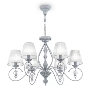 image of Monsoon Chandelier Grey with Shades, 6 Light, E14