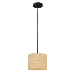 Image of Abba Cylindrical Pendant Ceiling Light Natural Rattan, Black 20cm