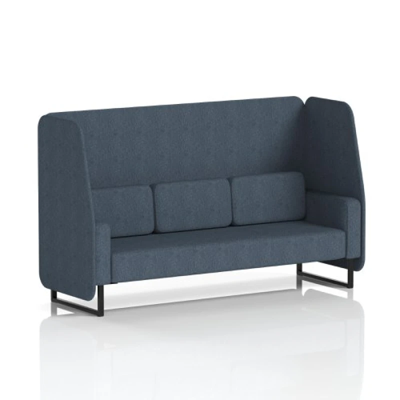 Image of Brixworth 3 Seater Open Office Booth with Black Legs in Rivet Fabric - Crucible Panels and Sofa