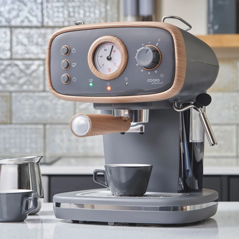Image of Cooks Professional Coffee Machine Espresso Maker Barista Pro 15-Bar Pump Frothing Wand Nordic Grey Grey