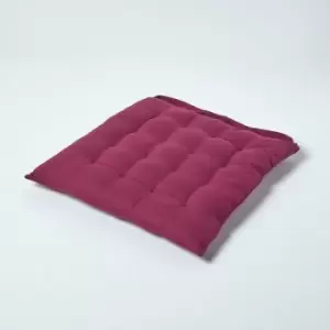 image of Homescapes - Plum Plain Seat Pad with Button Straps 100% Cotton 40 x 40 cm