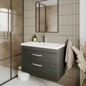 image of Athena Wall Hung 2-Drawer Vanity Unit with Basin-1 800mm Wide - Charcoal Black - Nuie