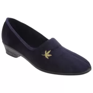 Image of Sleepers Womens/Ladies Andover Heeled Motif Leaf Slippers (4 UK) (Navy Blue)