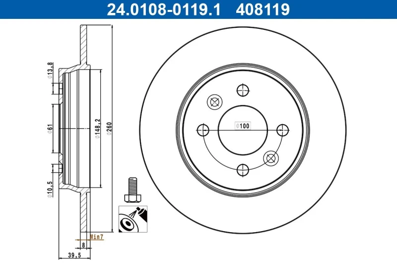 Image of Brake disc ATE 24.0108-0119.1